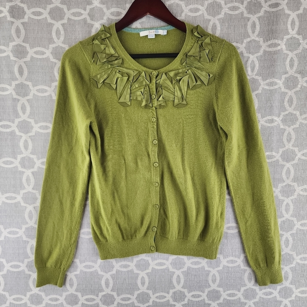 Boden Cotton Cashmere Blend Green Button Sweater Cardigan Girl Size US 8